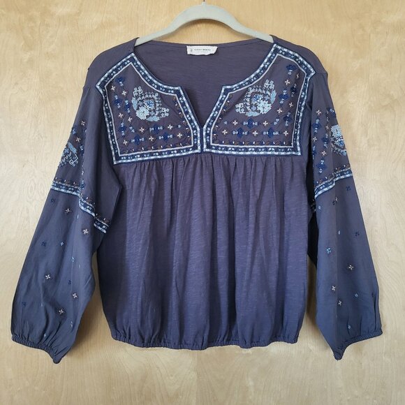 Lucky Brand Embroidered Popover Peasant Blouse Size Large - Picture 1 of 14